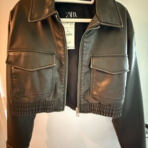 Zara Women's faded black faux Leather Jacket
